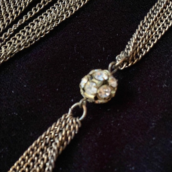 Brass-toned and Rhinestone Layered Chain Necklace - Picture 8 of 9